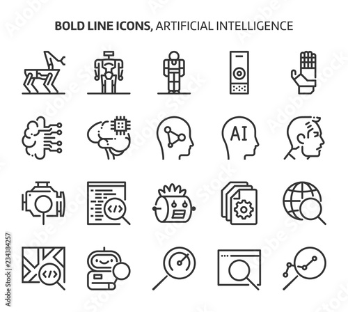 Artificial intelligence, bold line icons. The illustrations are a vector, editable stroke, 48x48 pixel perfect files. Crafted with precision and eye for quality.