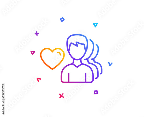 Couple Love line icon. Group of Men sign. Valentines day symbol. Gradient line button. Man love icon design. Colorful geometric shapes. Vector