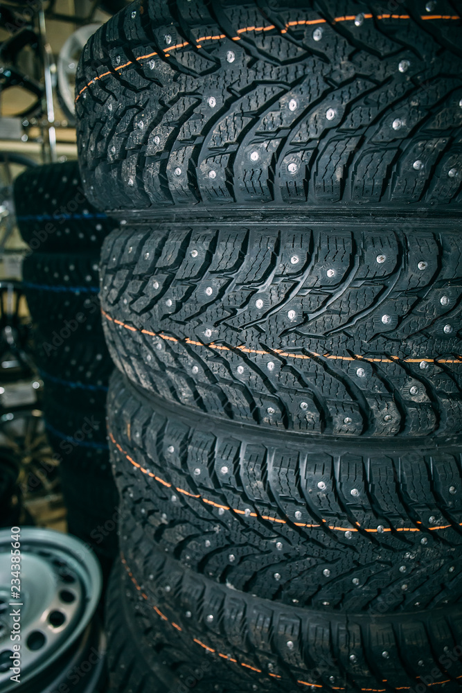 New winter tires in shop or store for sale