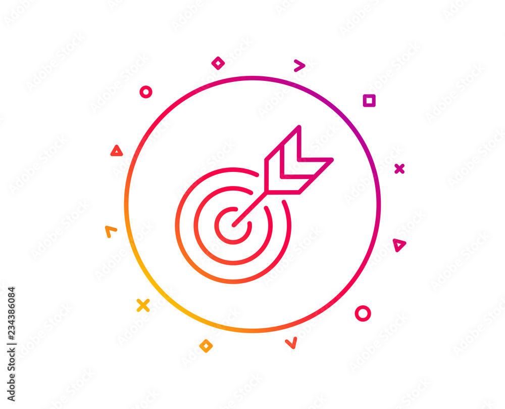 Target line icon. Marketing targeting strategy symbol. Aim with arrows sign. Gradient pattern line button. Target icon design. Geometric shapes. Vector Target line icon. Marketing targeting strategy symbol. Aim with arrows sign. Gradient pattern line button. Target icon design. Geometric shapes. Vector