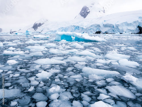 Fotografie Floating ice floes, drift ice in Cierva Cove in Hughes Bay, Graham Land, Antarct