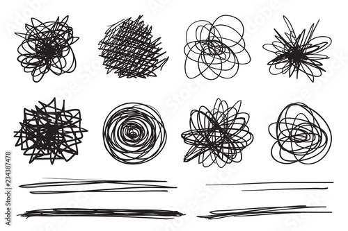 Backgrounds with array of lines. Intricate chaotic textures. Wavy backdrops. Hand drawn tangled patterns. Black and white illustration. Elements for posters and flyers