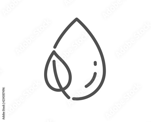 Mint leaf with water drop line icon. Nature plant dew sign. Environmental care symbol. Quality design flat app element. Editable stroke Leaf dew icon. Vector