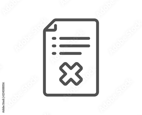 Reject file line icon. Decline document sign. Delete file. Quality design flat app element. Editable stroke Reject file icon. Vector