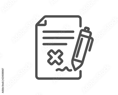 Reject file line icon. Decline document sign. Delete file. Quality design flat app element. Editable stroke Reject file icon. Vector