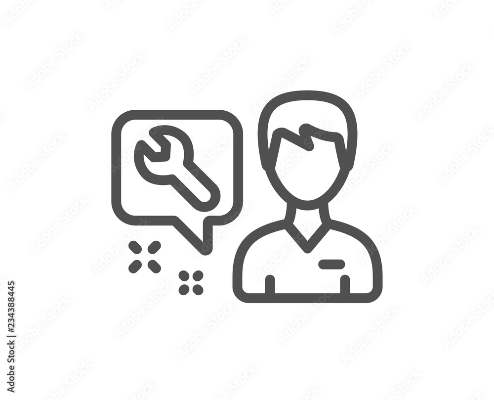 Spanner tool line icon. Repairman service sign. Fix instruments symbol. Quality design flat app element. Editable stroke Repairman icon. Vector Spanner tool line icon. Repairman service sign. Fix instruments symbol. Quality design flat app element. Editable stroke Repairman icon. Vector
