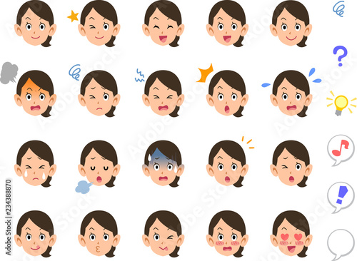 髪を縛った女性の20種類の表情　会社員　OL
