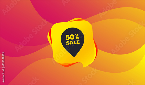 50% sale pointer tag sign icon. Discount symbol. Special offer label. Wave background. Abstract shopping sale banner. Template for design. Vector