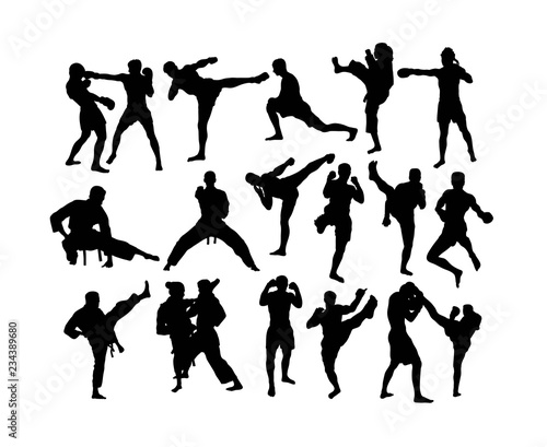 Karate and Martial Art Activity Silhouettes, art vector design