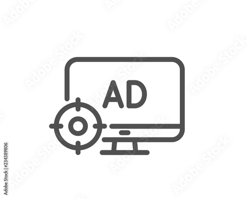 Seo adblock line icon. Search engine optimization sign. Target symbol. Quality design flat app element. Editable stroke Seo adblock icon. Vector