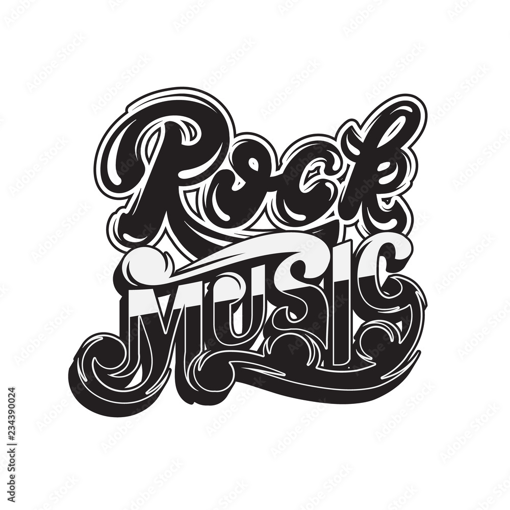 Rock music. Vector handwritten lettering. Template for card, poster, banner, print for t-shirt, placard, logotype. Rock music. Vector handwritten lettering. Template for card, poster, banner, print for t-shirt, placard, logotype.