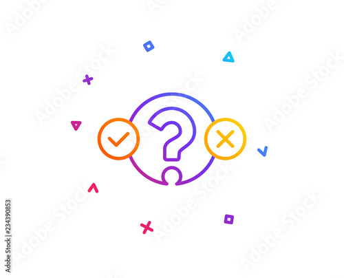 Quiz test line icon. Select answer sign. Business interview symbol. Gradient line button. Quiz test icon design. Colorful geometric shapes. Vector