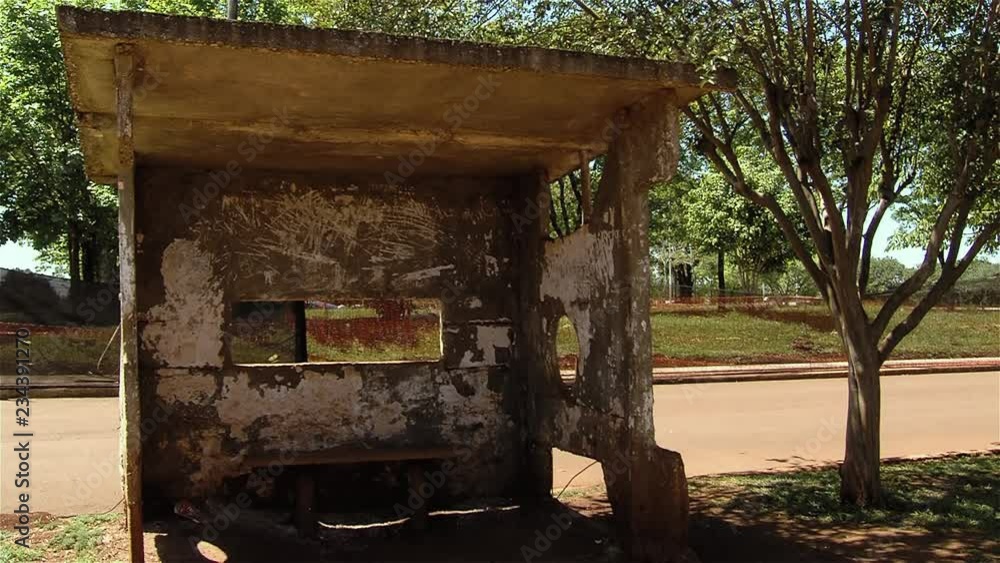 Old Bus Shelter, Bus Stop In A Town Of Argentina. Old Bus Shelter, Bus Stop In A Town Of Argentina.