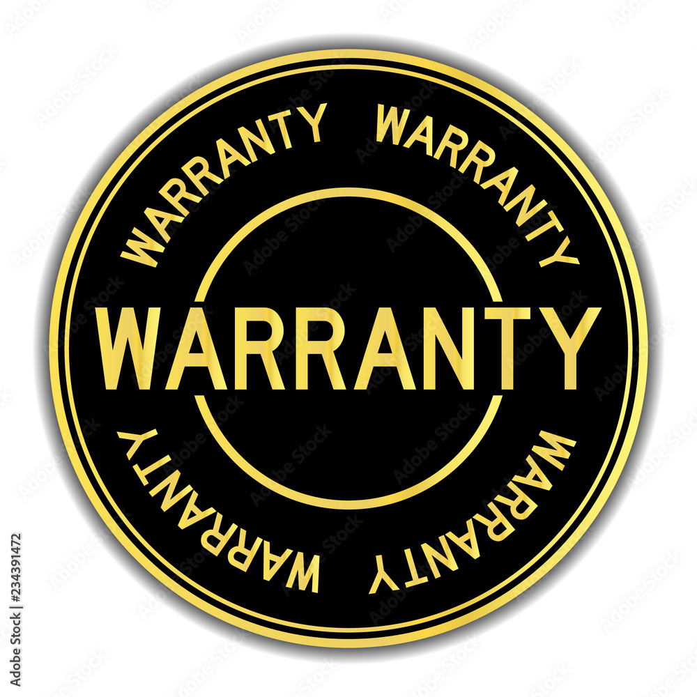 Black and gold color sticker in word warranty on white background