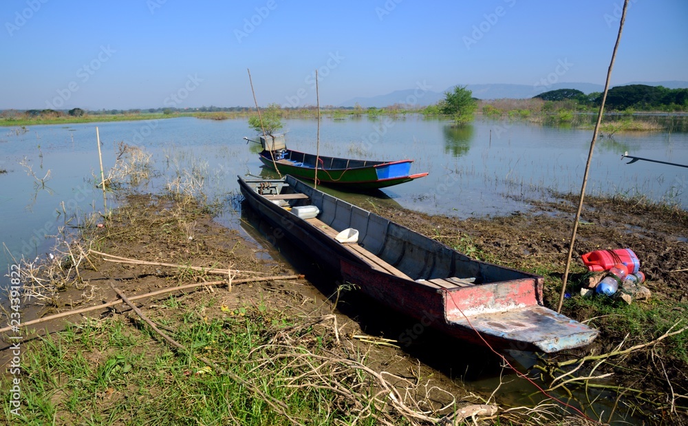 Boats fishing in Lam Ta Khong dam, Pak Chong District, Nakhon Ratchasima Province ,Thailand