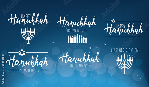 Vector illustration set of Happy Hanukkah. 