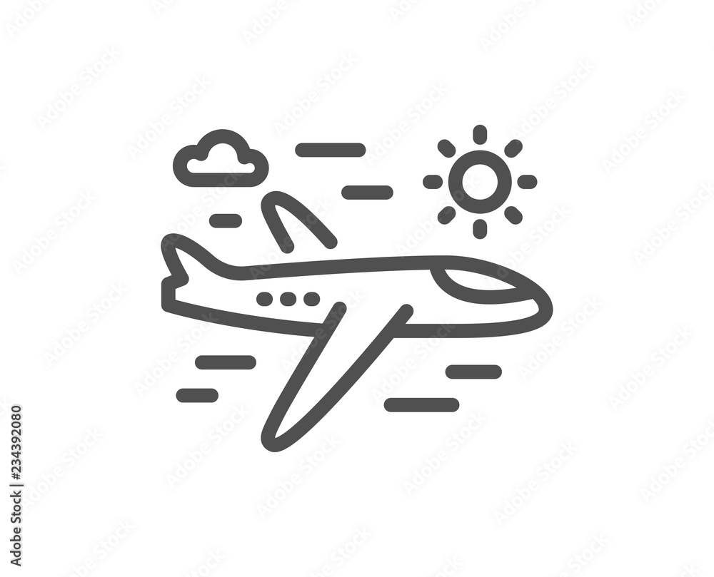 Airplane travel line icon. Trip flight sign. Holidays symbol. Quality design flat app element. Editable stroke Airplane travel icon. Vector Airplane travel line icon. Trip flight sign. Holidays symbol. Quality design flat app element. Editable stroke Airplane travel icon. Vector