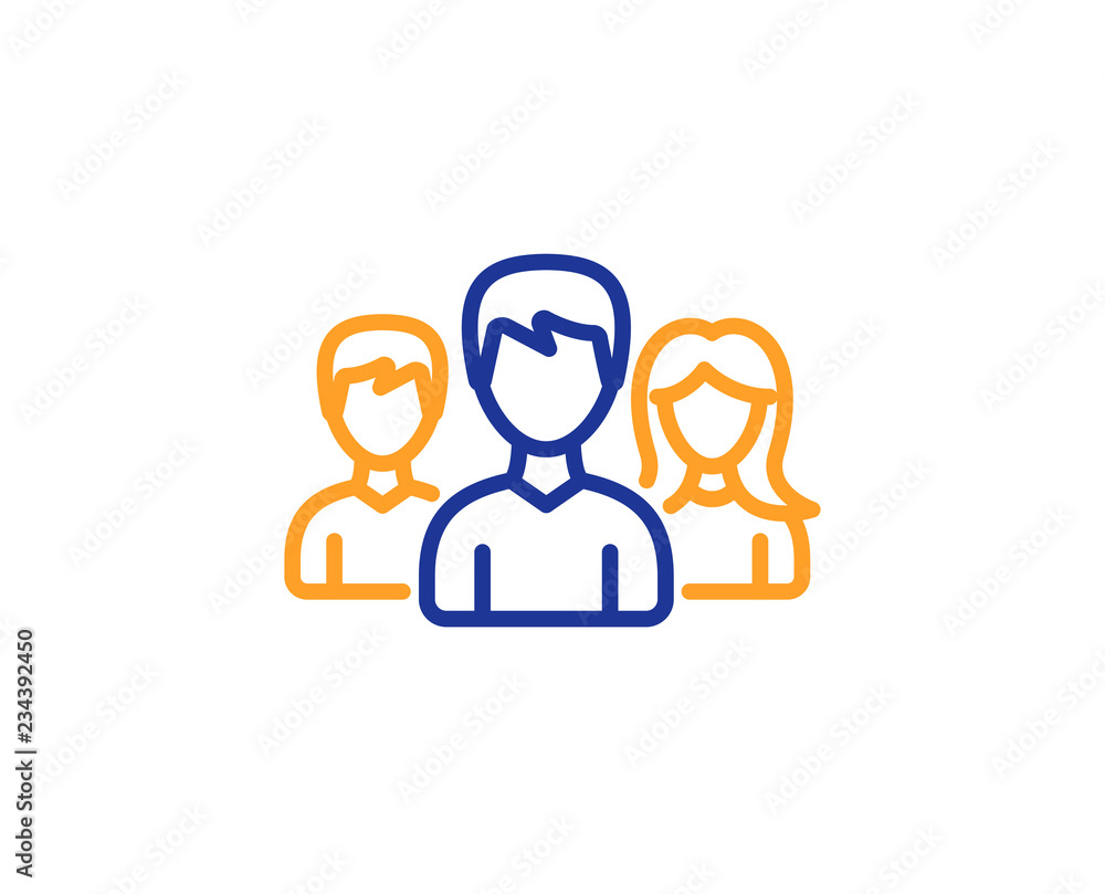 Group line icon. Users or Teamwork sign. Male and Female Person silhouette symbol. Colorful outline concept. Blue and orange thin line color icon. Teamwork Vector Group line icon. Users or Teamwork sign. Male and Female Person silhouette symbol. Colorful outline concept. Blue and orange thin line color icon. Teamwork Vector