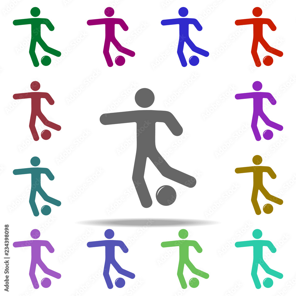 Naklejka premium soccer player with a ball icon. Elements of Sport in multi color style icons. Simple icon for websites, web design, mobile app, info graphics