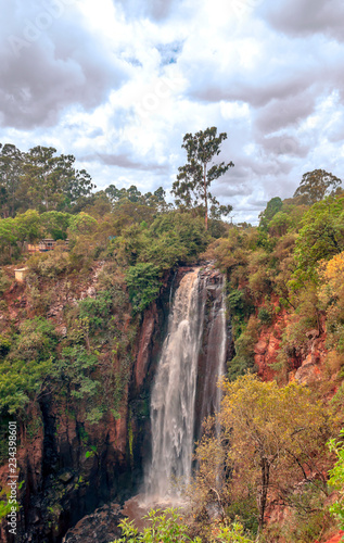 Waterfall on the Victoria Lake of Kenya under a cloudy day