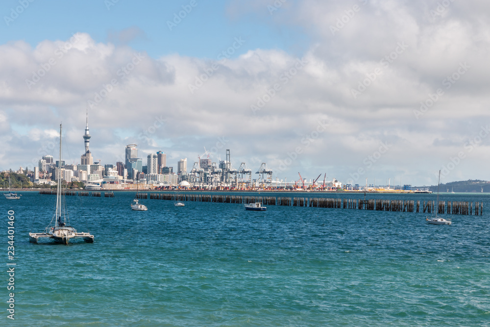 Auckland panorama with copy space from Judges Bay, New Zealand