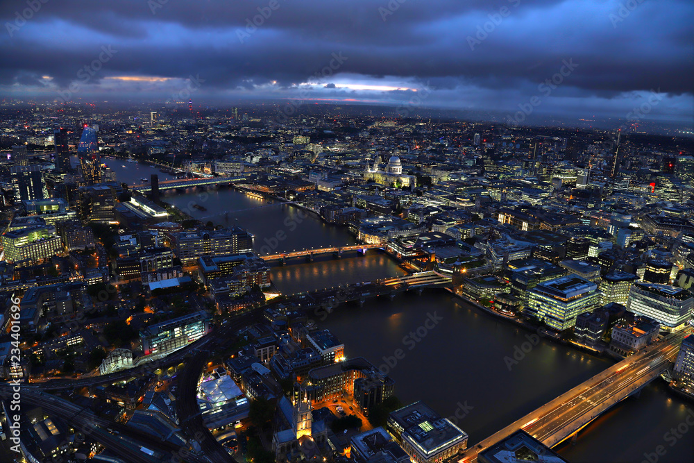 Night view of the London bridges from the Shard