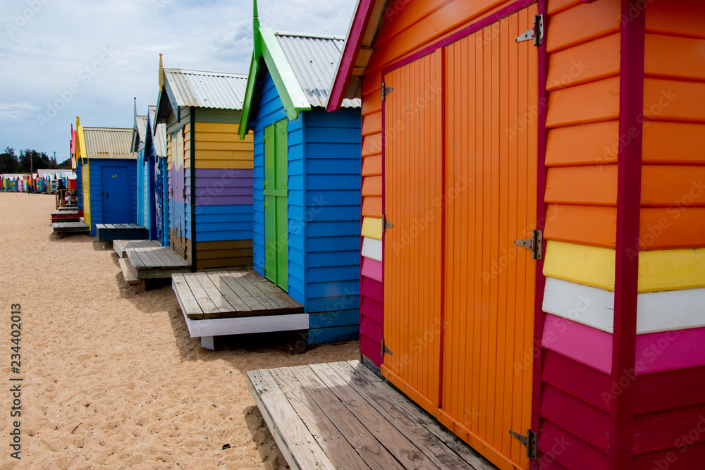 Brighton Bathing Boxes Line the Beach in Melbourne, Victoria, Australia Brighton Bathing Boxes Line the Beach in Melbourne, Victoria, Australia