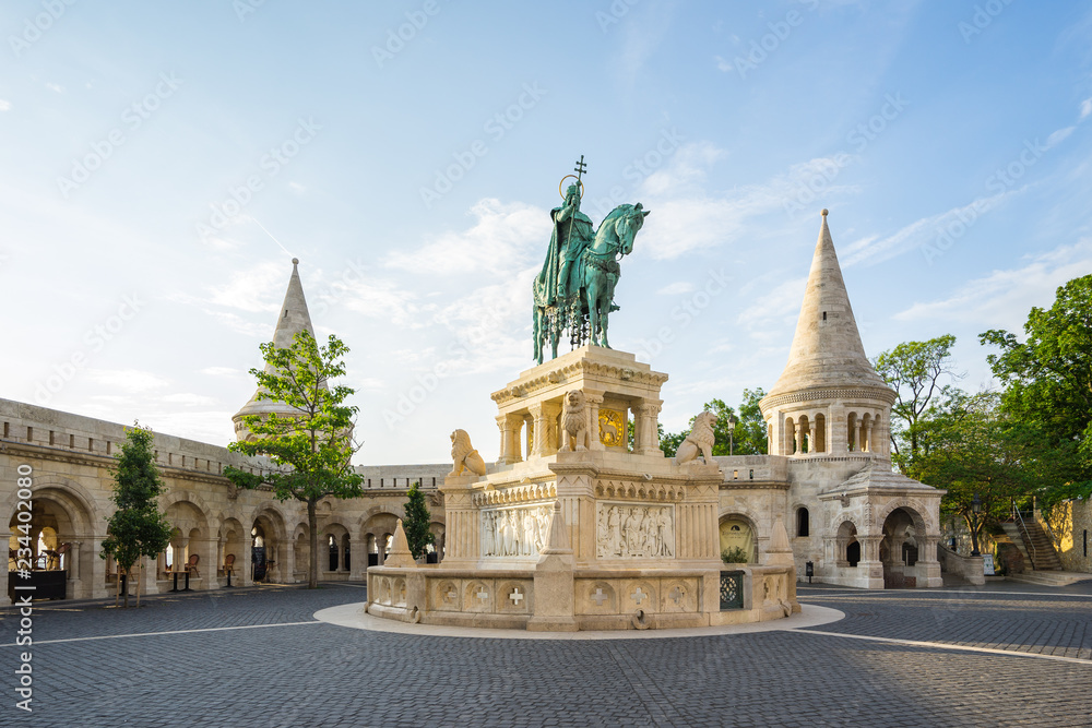 A bronze statue of Stephen of Hungary in Budapest city, Hungary