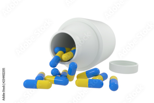 pills capsules on white , 3D rendering