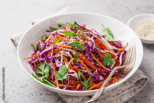 red cabbage, carrot and bell pepper cole slow salad © anna_shepulova