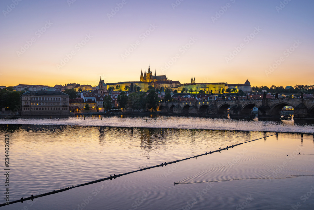 Night view of Prague skyline in Czech Republic