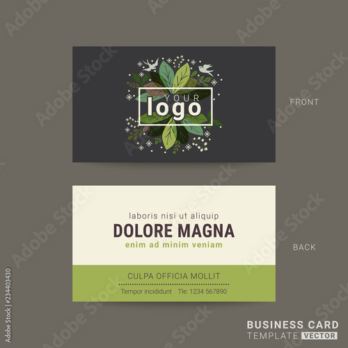 green business card with floral leaves background