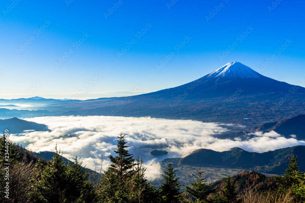 未明の富士山と雲海