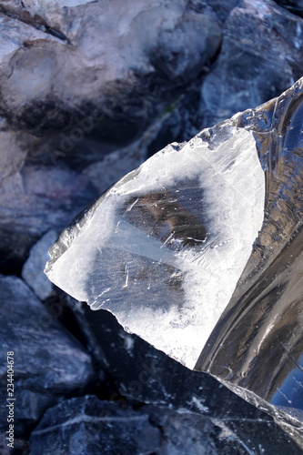 Large chunks of black obsidian glass exposed photo