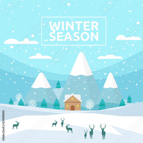 Winter Season, Wintertime Design Background, Vector Illustration