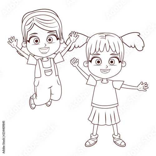 Happy kids cartoon in black and white