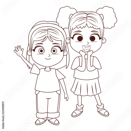 Happy kids cartoon in black and white