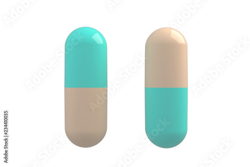 pills capsules isolated on white background. , 3D rendering