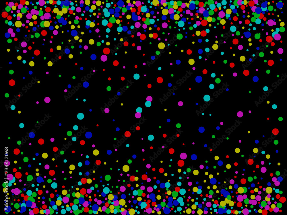 Colorful circles on dark background. Confetti. Multicolored festive background.