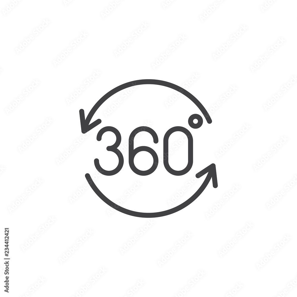 Rotation 360 view outline icon. linear style sign for mobile concept and web design. Angle 360 degrees simple line vector icon. Symbol, logo illustration. Pixel perfect vector graphics Rotation 360 view outline icon. linear style sign for mobile concept and web design. Angle 360 degrees simple line vector icon. Symbol, logo illustration. Pixel perfect vector graphics
