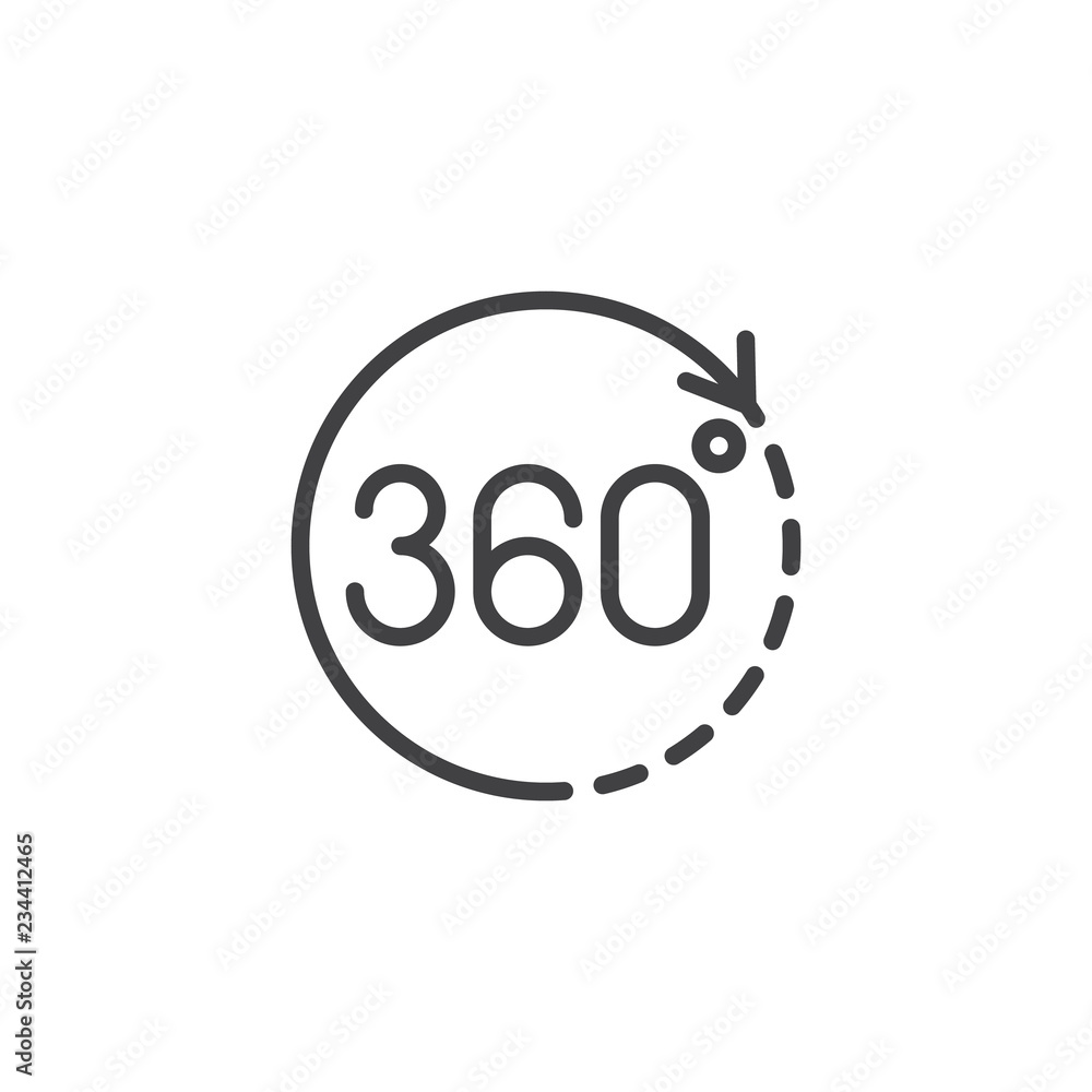 360 Degrees View outline icon. linear style sign for mobile concept and web design. 360 angle panoramic view simple line vector icon. Symbol, logo illustration. Pixel perfect vector graphics 360 Degrees View outline icon. linear style sign for mobile concept and web design. 360 angle panoramic view simple line vector icon. Symbol, logo illustration. Pixel perfect vector graphics