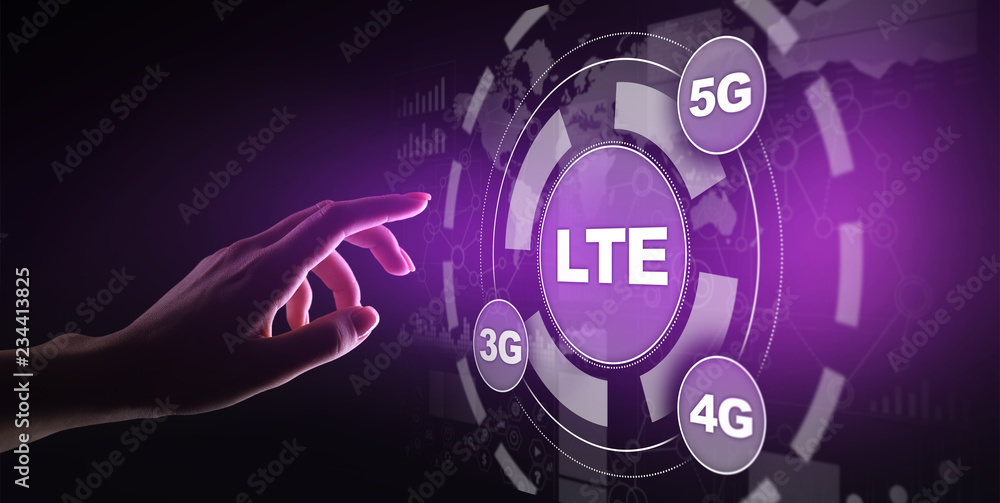 Fototapeta premium LTE band, mobile internet and telecommunication technology concept on virtual screen.
