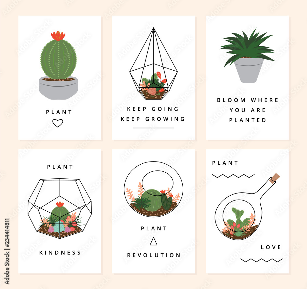 Cactus and Succulents Plants Gift Tags. Plants Cards with Quotes. Greeting Cards with Plants