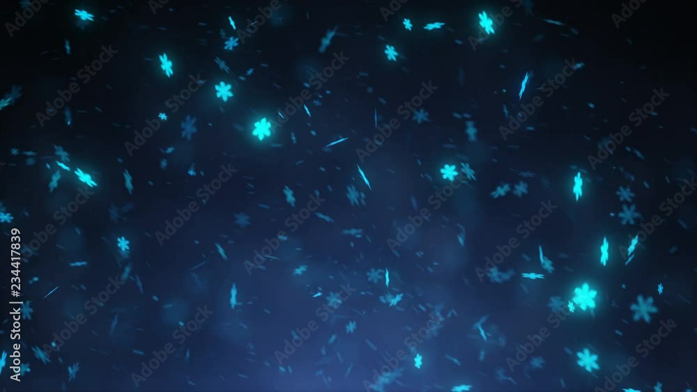 Festive Magical Abstract Blue Bokeh Background with Snowflakes Festive Magical Abstract Blue Bokeh Background with Snowflakes