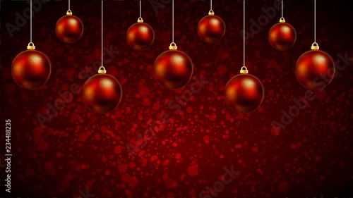 Hanging Christmas red balls on a red background bokeh photo