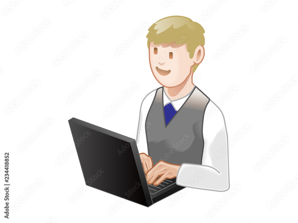 ノートパソコンを使う男性