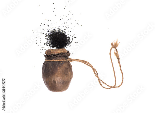 ancient wooden barrel for gunpowder