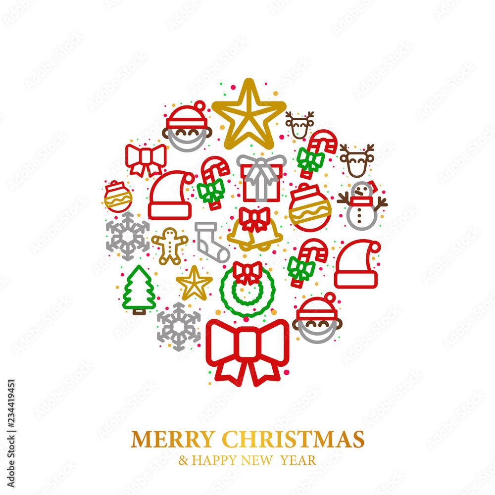 circle pattern of Christmas icon. vector illustration. outline style