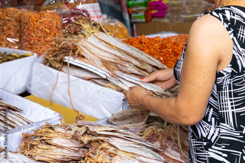 Dried seafood in the local market in Hue, Vietnam. photo