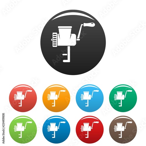 Retro meat grinder icons set 9 color vector isolated on white for any design